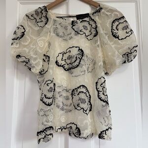 Laundry By Shelli Segal Embroidered Puff Sleeve Blouse Coquette Festival S